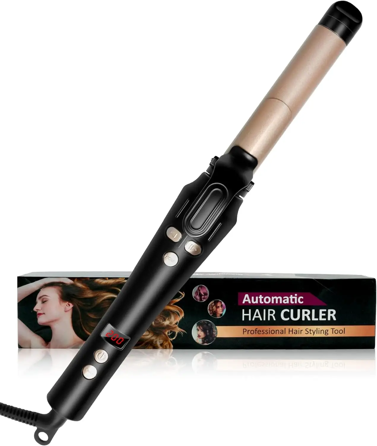 Magic Curling Wand with LCD Display for Perfect Curls Auto Spin Rotating Automatically styling Hair Curler Curling Wand Iron