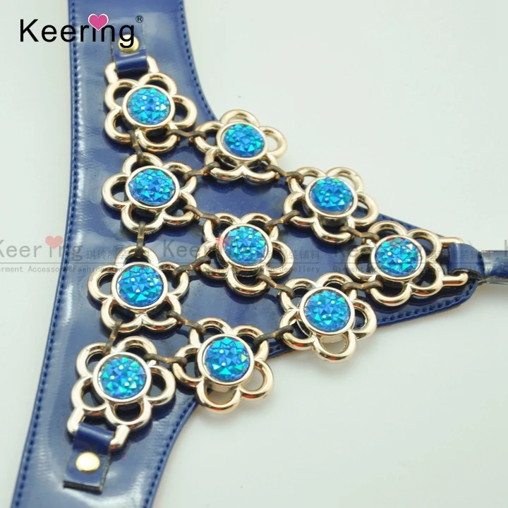 Elegant fashionable blue flower shoes upper accessories for women WSU-140