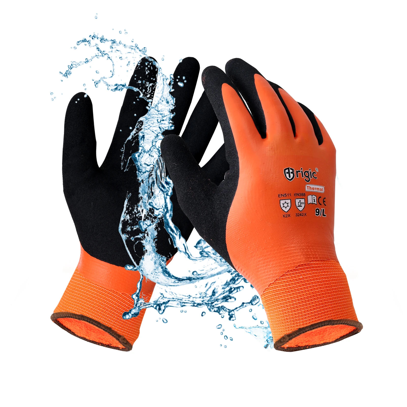 13 Gauge Polyester Liner Winter Safety Construction Worker Orange Gloves Protective Industrial Work Gloves