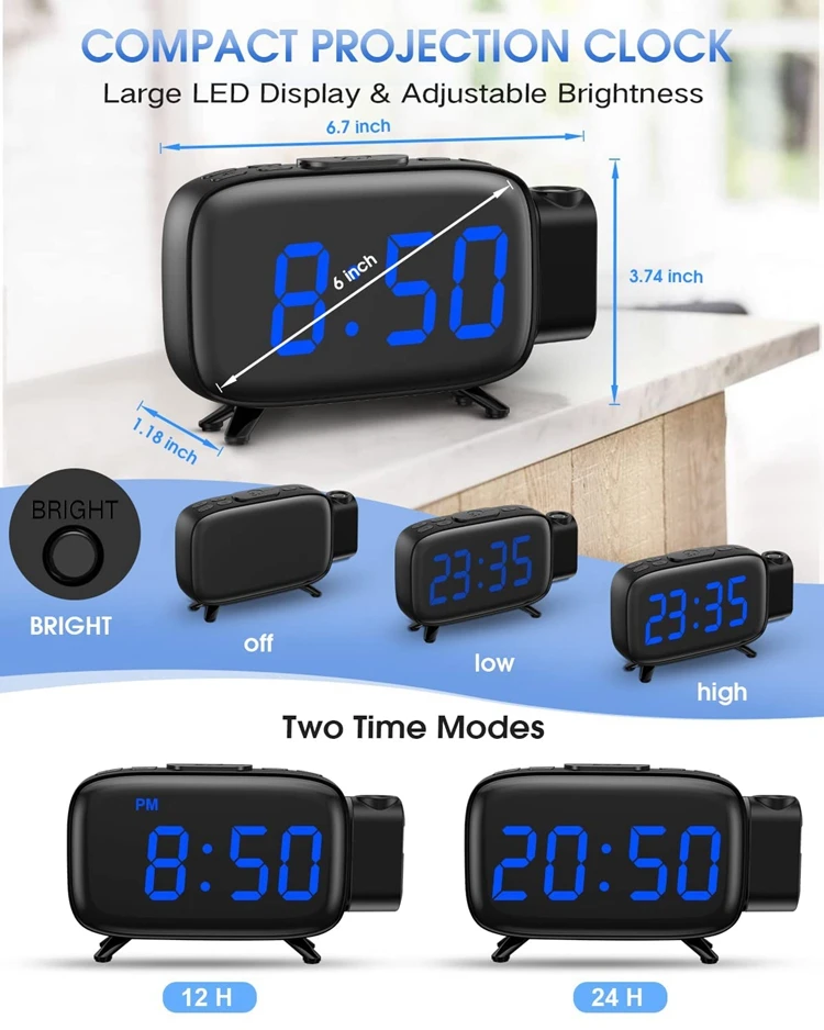 New Mold Usb Rechargeable Digital Alarm Clock Fm Radio With Phone Charging And Projection