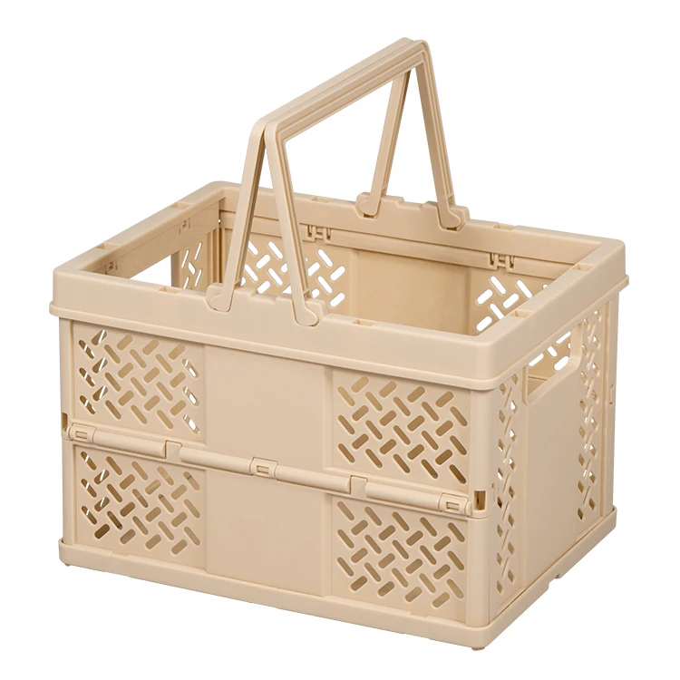 2023 wholesale New arrival Desktop Folding Storage Basket Creative family Picnic Plastic Collapsible Storage Crates with Handles