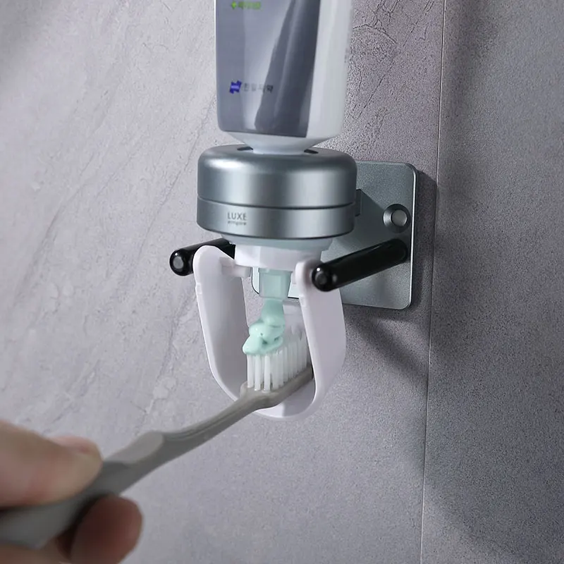 Automatic Toothpaste Dispenser Bathroom Self-Adhesive Dustproof Toothbrush Holder Rack Wall Mounted Toothpaste Squeezer For Home