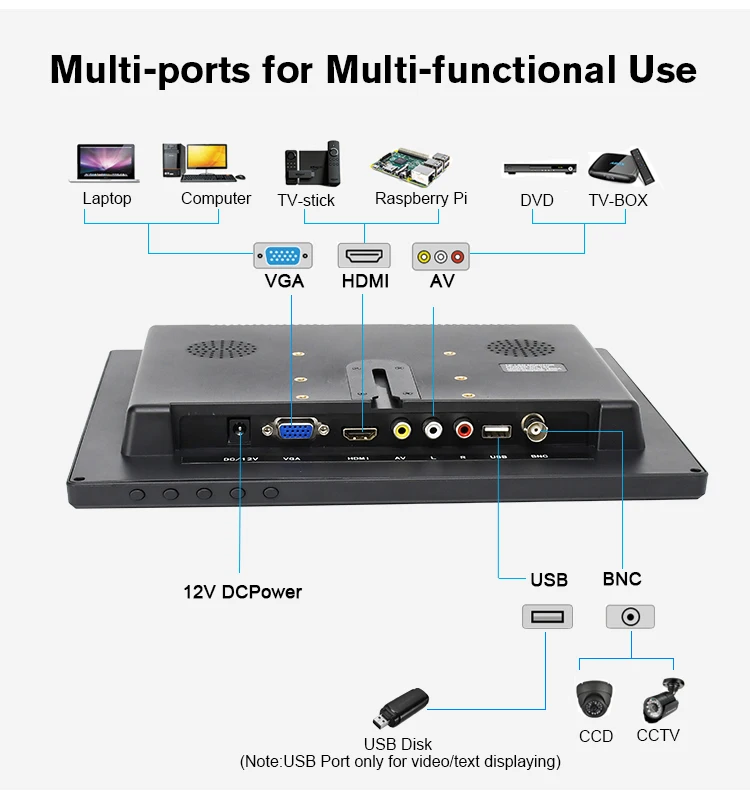 Портативный 12 дюймов ЖК-мониторы 1024x768 с VGA AV входов встроенный динамик