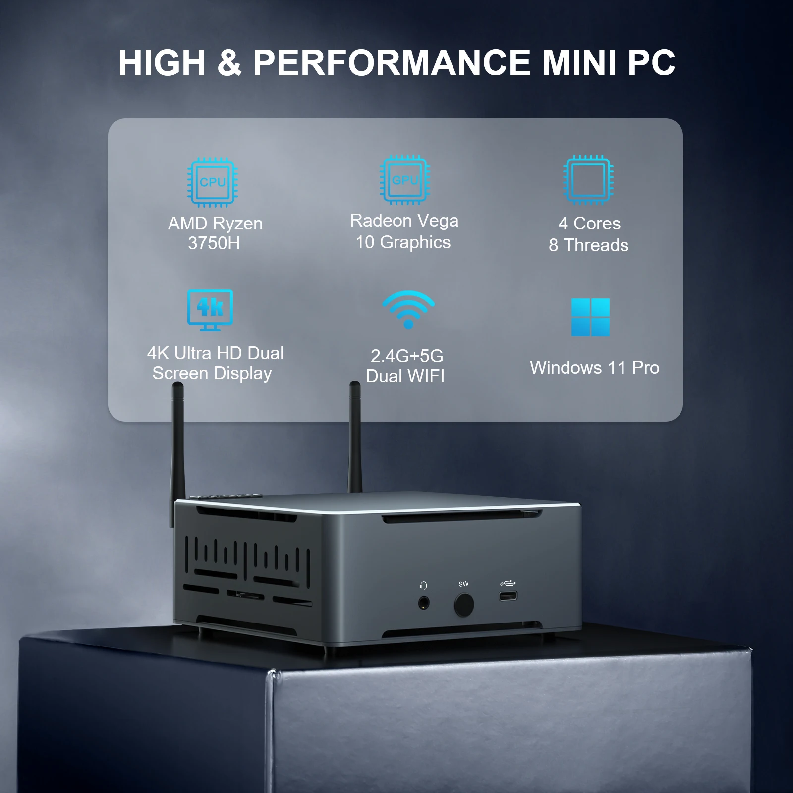 2023 Popular Product Gaming Computer AMD Ryzen 7 3750H Small Desktop Dual 4K Display Mini PCs Computer