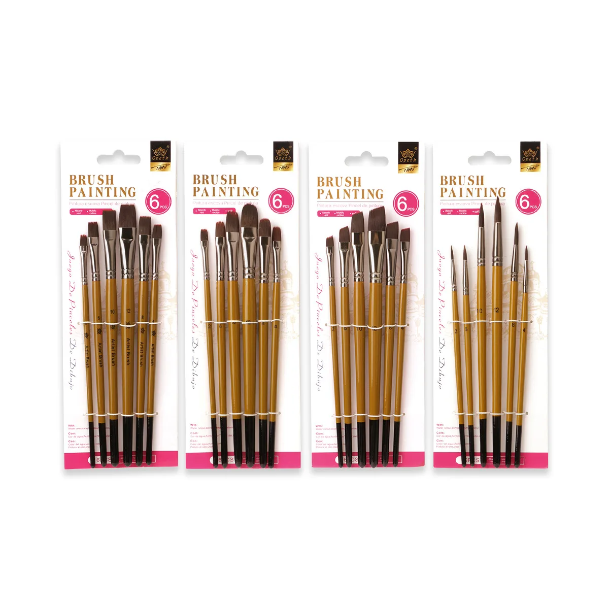 Opeth Paint Brushes 6pcs/set 4Types Oil Watercolor Brush Set For Acrylic Art Painting Factory Wholesale