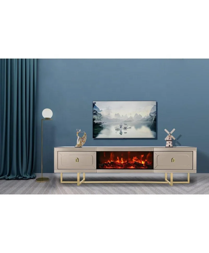 Nordic modern luxury sitting room TV display stand mirrored fire place TV stand