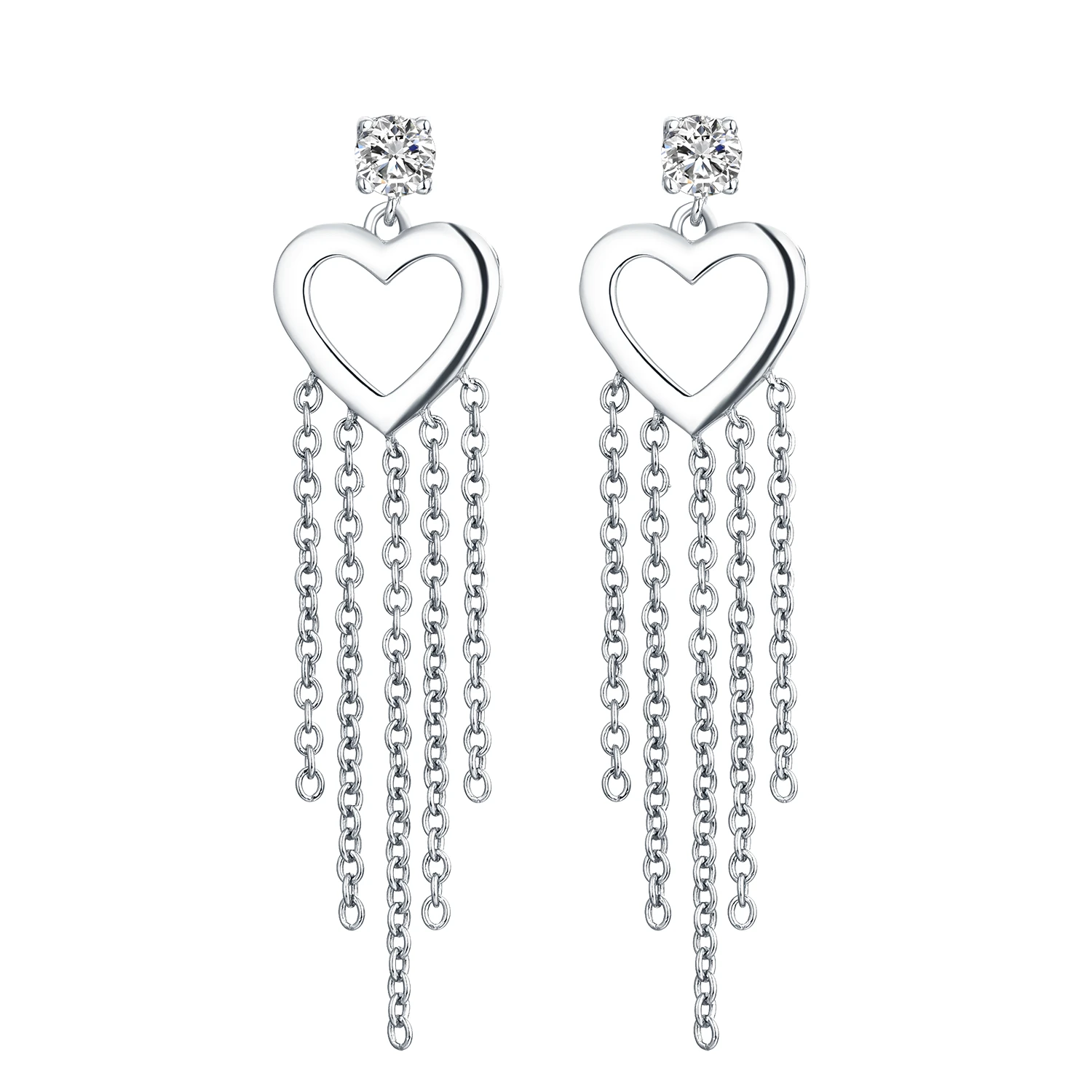 925 Sterling Silver Heart Shape Rhinestone Earrings Fashion Jewelry Love Shiny Crystal Tassel Earrings Women