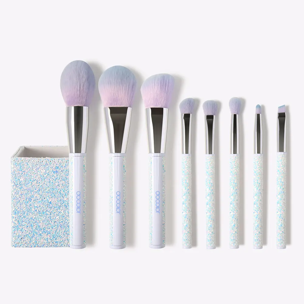 Docolor Hot Selling White Sprinkle Glitter 8 Pieces makeup Brush Set With Holder