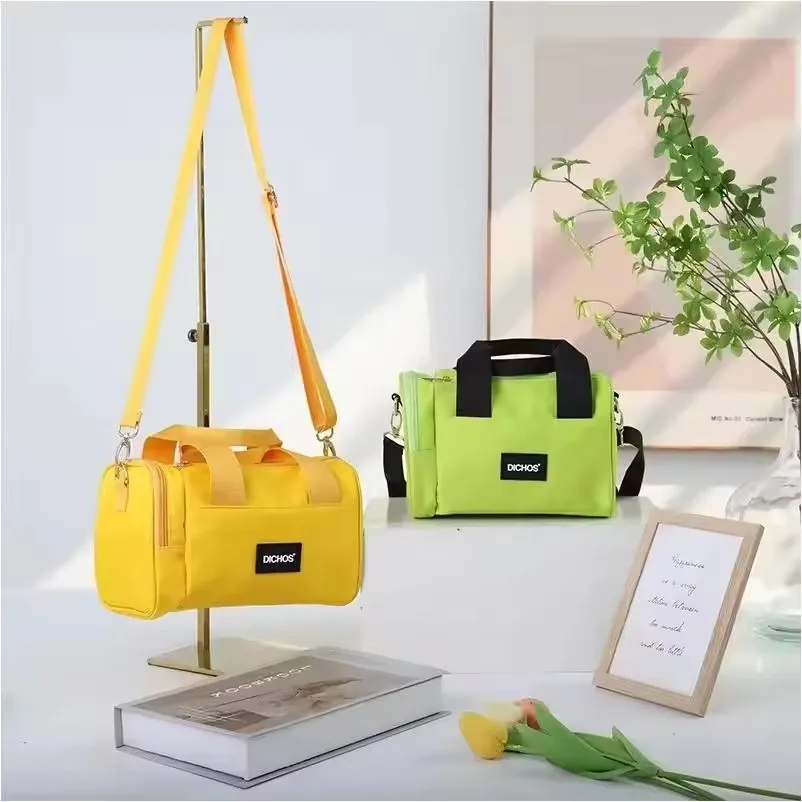 DICHOS Custom Large Capacity Nylon Fabric Messenger Bag Waterproof Multi-pocket Design Letter Decoration Candy Pattern