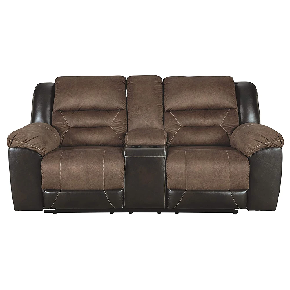 Faux Leather Manual Double Reclining Loveseat Brown 2 Seats Cinema Recliner Sofa