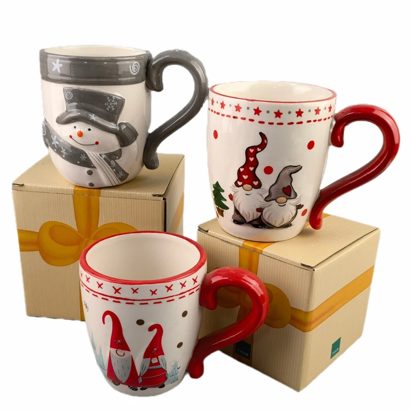 Office Kawaii Christmas Santa Mug Handmade Coffee Cups Gift Box Porcelain Christmas Couple Mug Ceramic Mug