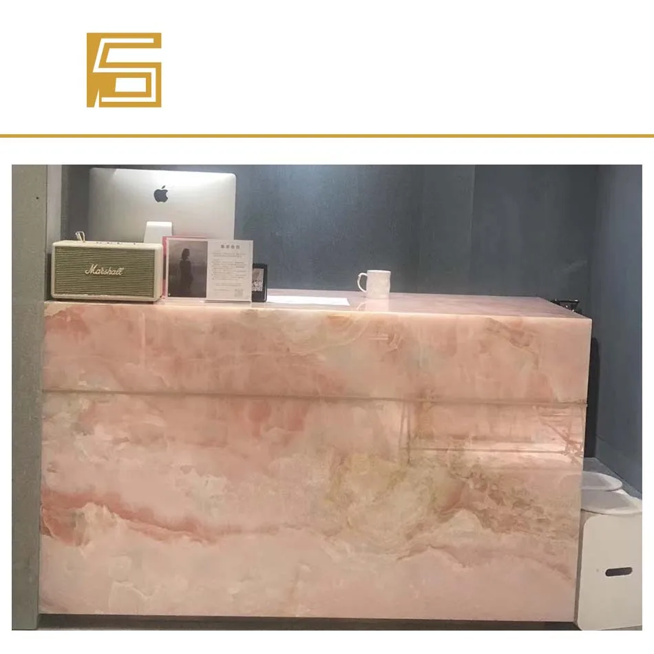Pink Onyx Slab Onice Rosa Bathroom Countertop Live Edge Dining Table Indoor Decoration.