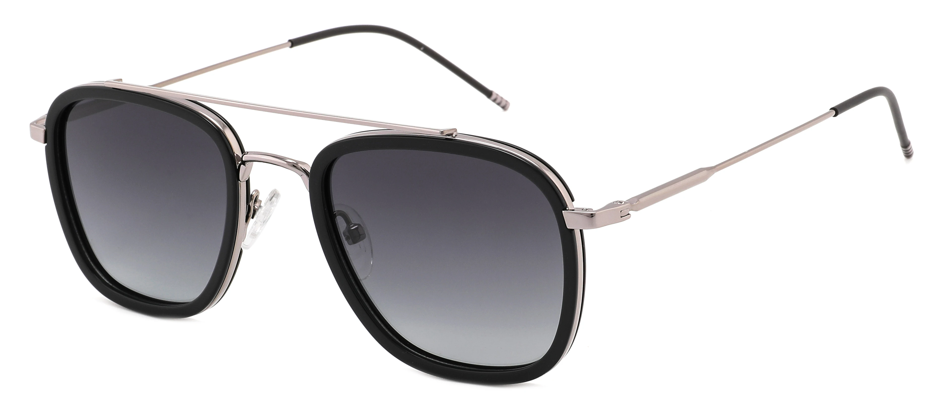 Newest Craftsmanship Design Eyeglasses Square Frame Metal Thin Temple Double Bridge Rubber Nose Pads Polarized Sunglasses