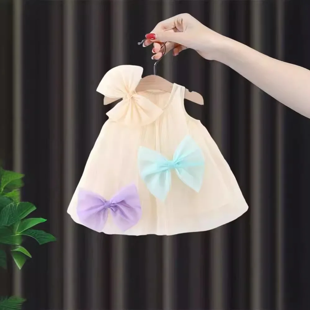 Baby Dress Girls Summer sweet multi-colored bow sleeveless gauze princess dress
