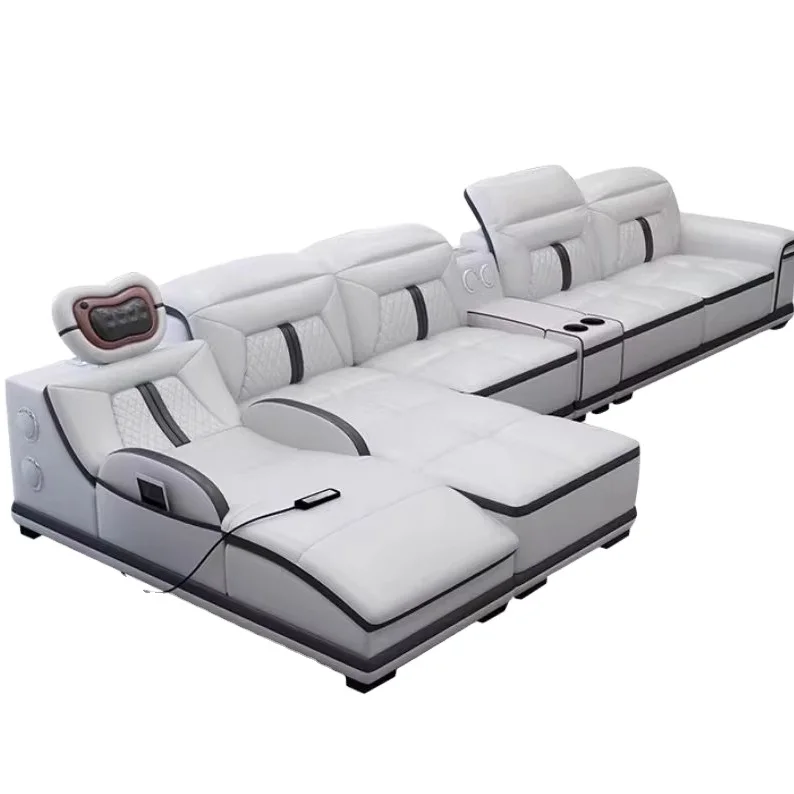 Living Room Projector Massage Sofa Set With Segmented Modern Design L-Shaped Leather Furniture Massage Sofa