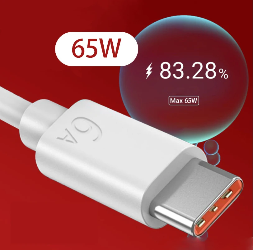 6A high quality high end super fast charging 65W charger  Quick Charge high speed mobile data cable type c USB c cable