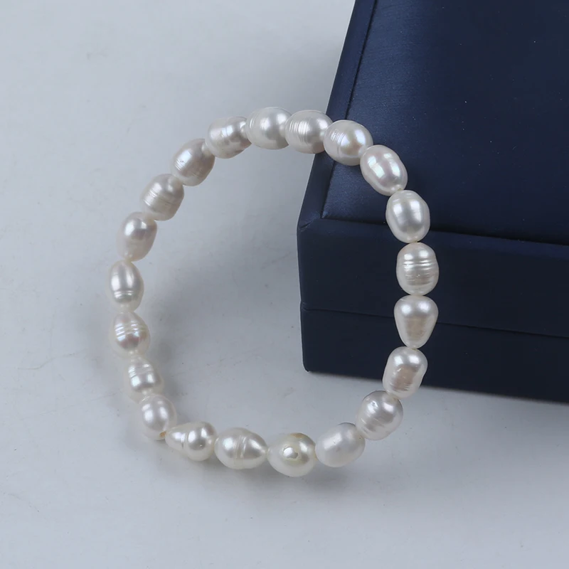 7-8mm white rice shape adjustable handmade freshwater pearl beads women bracelet