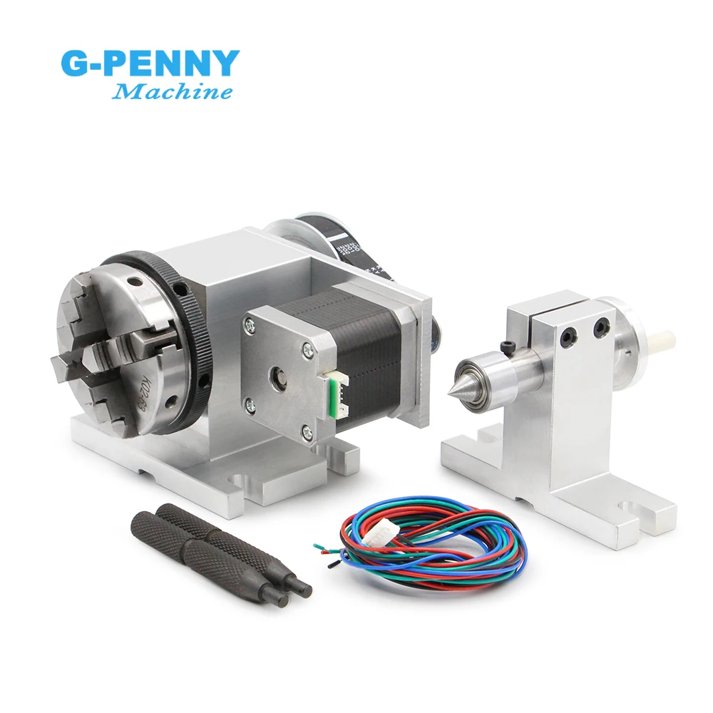 G-Penny 4th Axis Kit With Tailstock Rotate Axis With Nema17 Stepper Motor 50/65mm CNC Dividing Head Rotation 4:1 for Mini Router