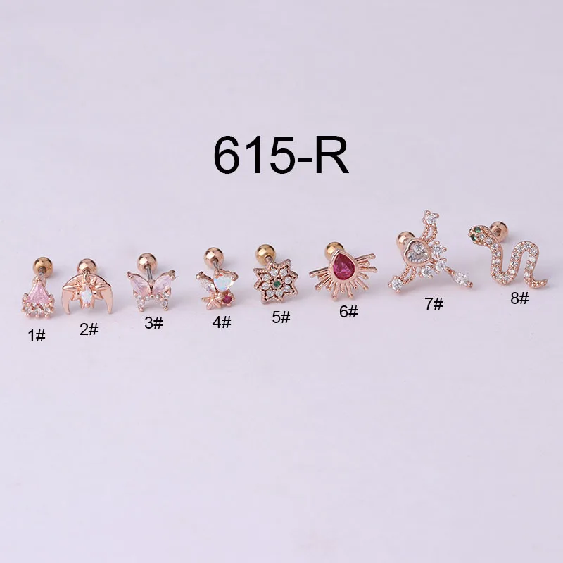 High Quality Korean Jewelry Thin Rod Stainless Steel Colorful Zircon Ear Bone Nails Piercing Screw Stud Earrings