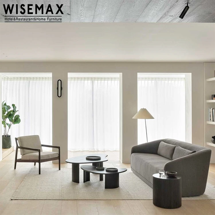 WISEMAX FURNITURE Nordic living room furniture Irregular shape tea table Black curved legs wooden coffee table for home