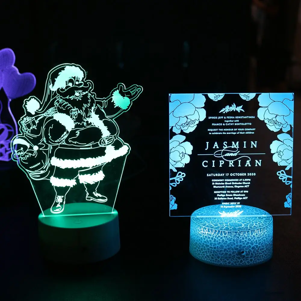 Custom Design Multi Color RGB LED Acrylic Card with Remove Control for Party Decoration