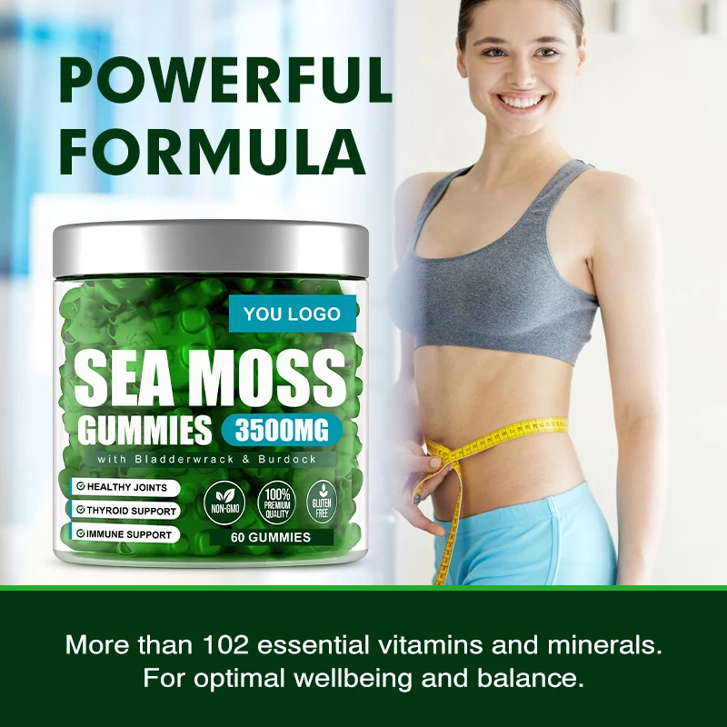 Private Label 60pc Vegan Organic Vitamin Minerals Detox Improve Immune Energy Seamoss Sea Moss Gummies