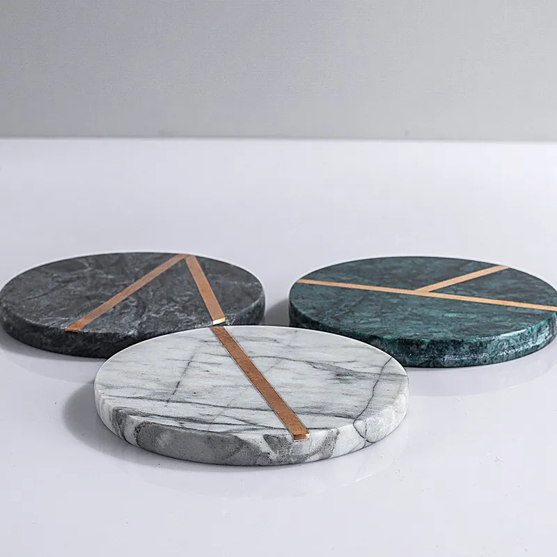 Marble Brass Insert china marble cocktail smart coaster Toy Brass Lining Beer Coasters For Sale Agate Slice With Gold Edge
