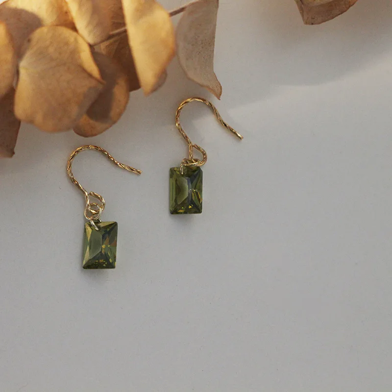 2022 Lot Natural Peridot Green Beads Dangle Aretes Jewelry Statement Rectangle Dangle Hook Earrings for Women