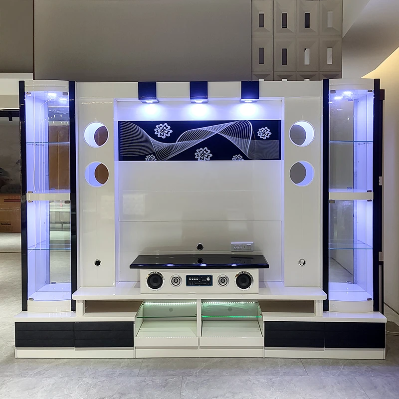 Modern Design Home Furniture Wood Storage Tv Cabinet Wall Unit Display Rack Luxury Wooden Led Living Room Tv Stand