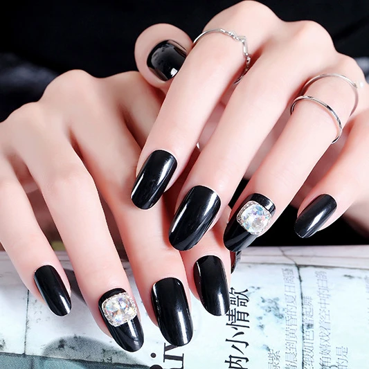 24 Pcs Nail Art Decoration Press On Gel Nail Stickers Diamonds False Nails Artificial