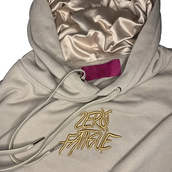 RUYI custom satin lined cotton/ polyester hoodie high quality satin lined hoodies with silk inside