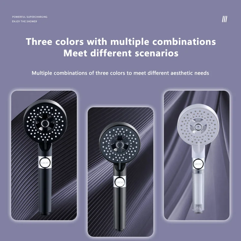 New High Pressure Shower Head Filtration 5 Modes Filtered Shower Nozzle One Key Stop Water Plastic Hand Shower Head