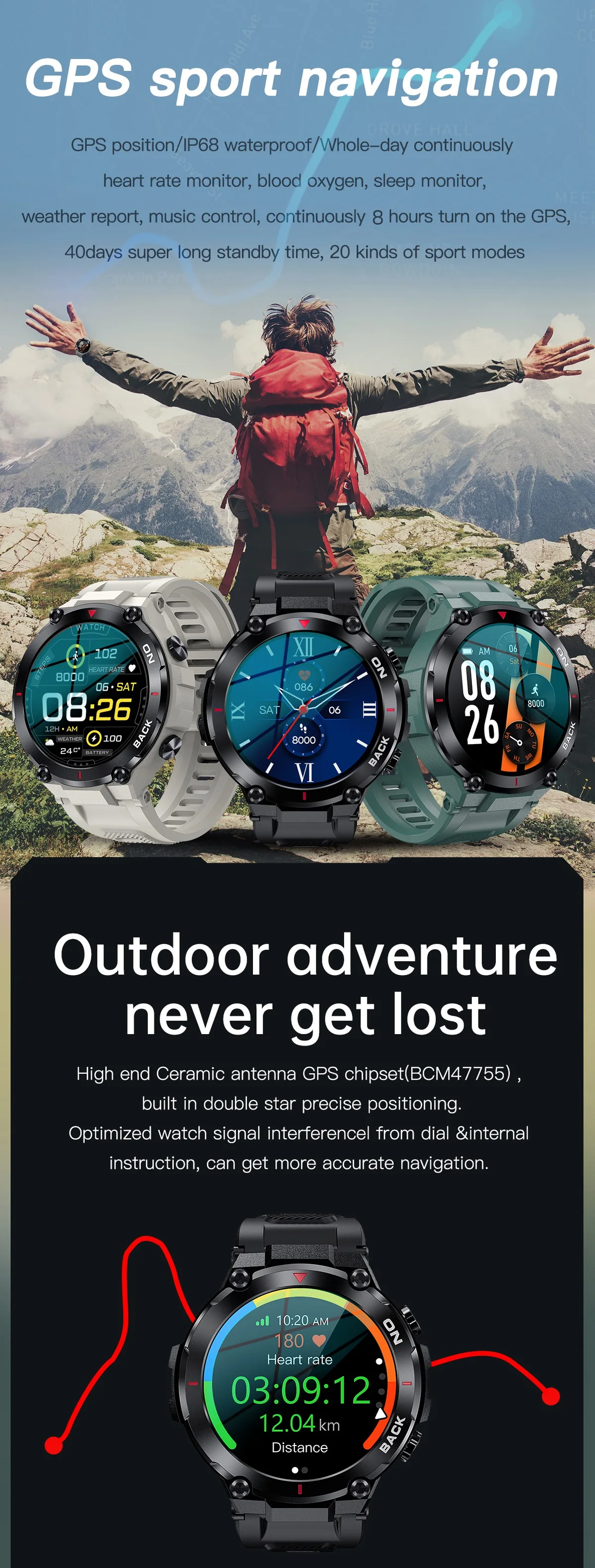 Gps Reloj Montre Connecte Smart Watch Men Phone Wholesale Wristwatch Long Standbt Time Digital Watch