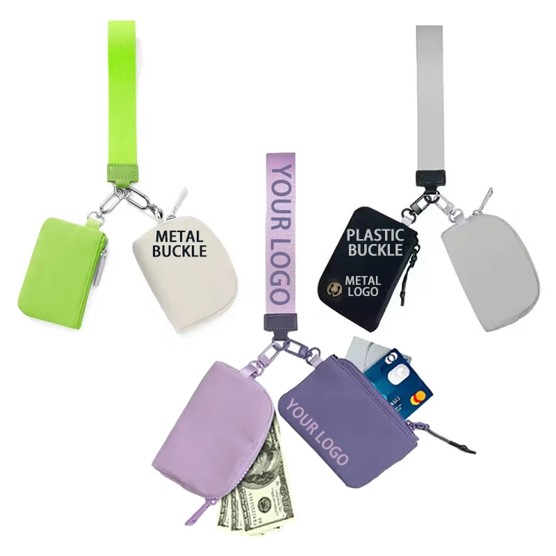 Wholesale Factory Lulu Dual Pouch Wristlet Pouch double Lemon Dural Wristlet key Chain Coin Bag Card Holder Portable