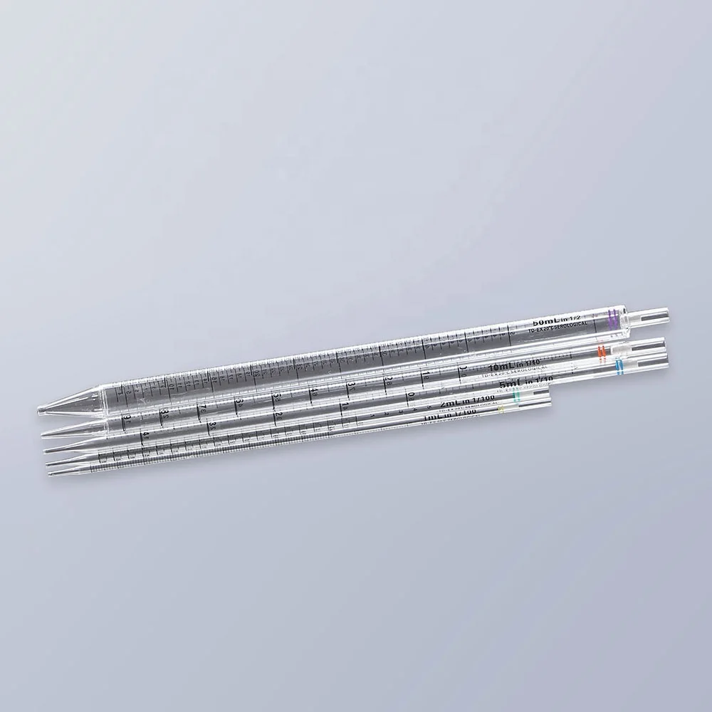 1mL 2mL 5mL 10mL 25mL 50mL graduated pipette adjustable measuring sterile disposable plastic PS serological pipettes for lab use