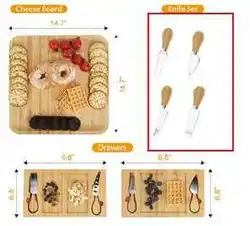 4 Piece Cheese Knife Set with bamboo cheese Board Bamboo Cutting Board for Cheese & Charcuterie