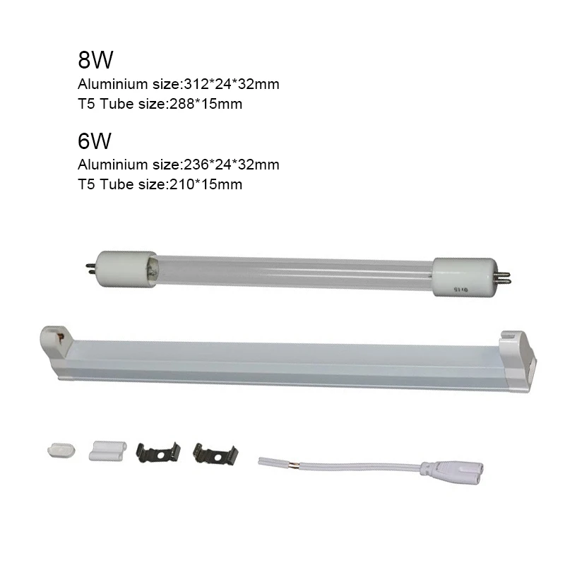  UV-C кварцевая трубка 220V 110V 8W 6W UVC бактерицидные лампы без озона T5 трубки ультрафиолетового света с выключатель питания кабель и 5ft