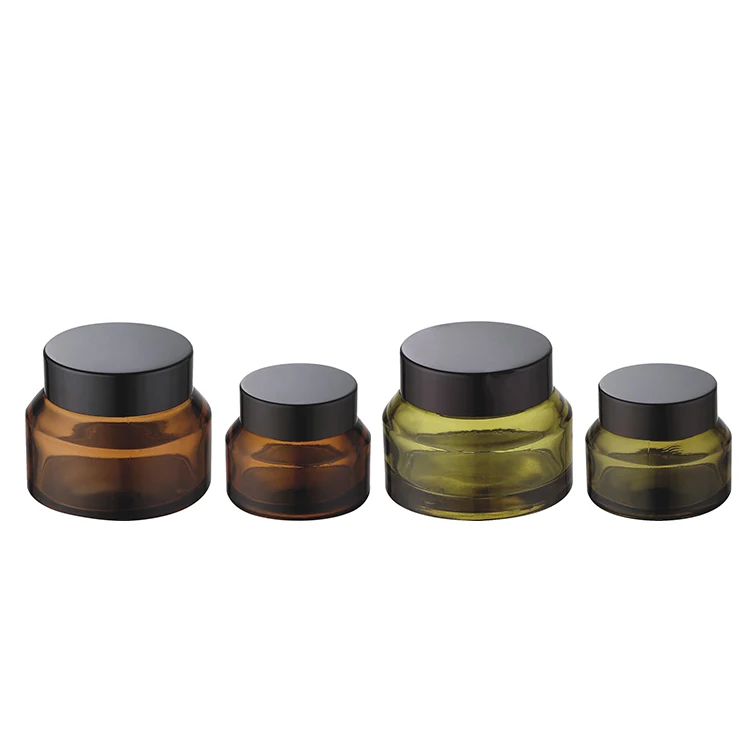 
sloping shoulder jar frosted olive green glass jar cosmetics cream skincare packaging 