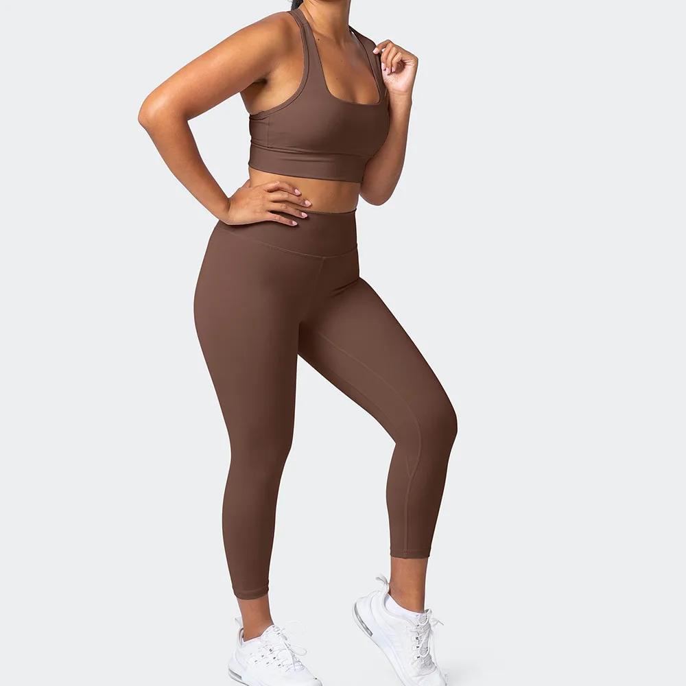 Brown High Waist Stretch Leggings Wholesale Fitness Workout Yoga Pants For Woman