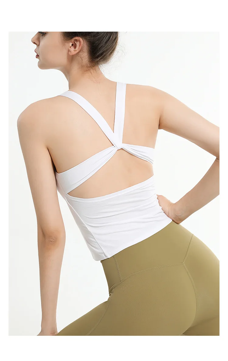 New fashion design sexy cross back crop tops round collar dancing vest sweat wicking sport vest fitness tank tops for ladies
