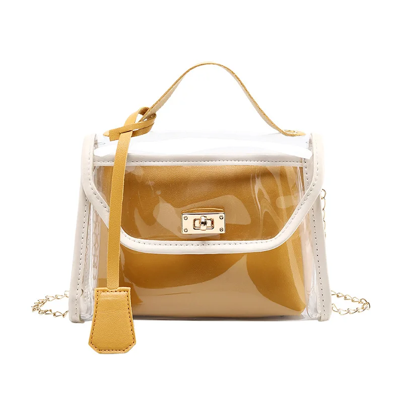 
Newest best price PVC transport crossbody hand bag women in summer small bags with mini leather pocket and chain strap for girls 