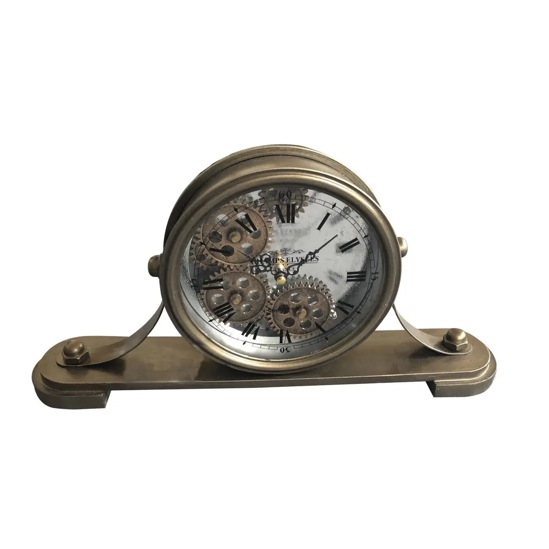 Good quality factory directly table clock antique COG metal moving gear desktop decor clocks