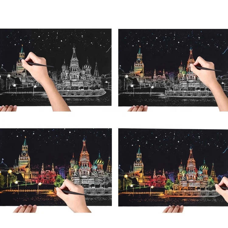 Scratch To Reveal City Skyline Handmade Art Color Changing Magic Scratch Art Paper