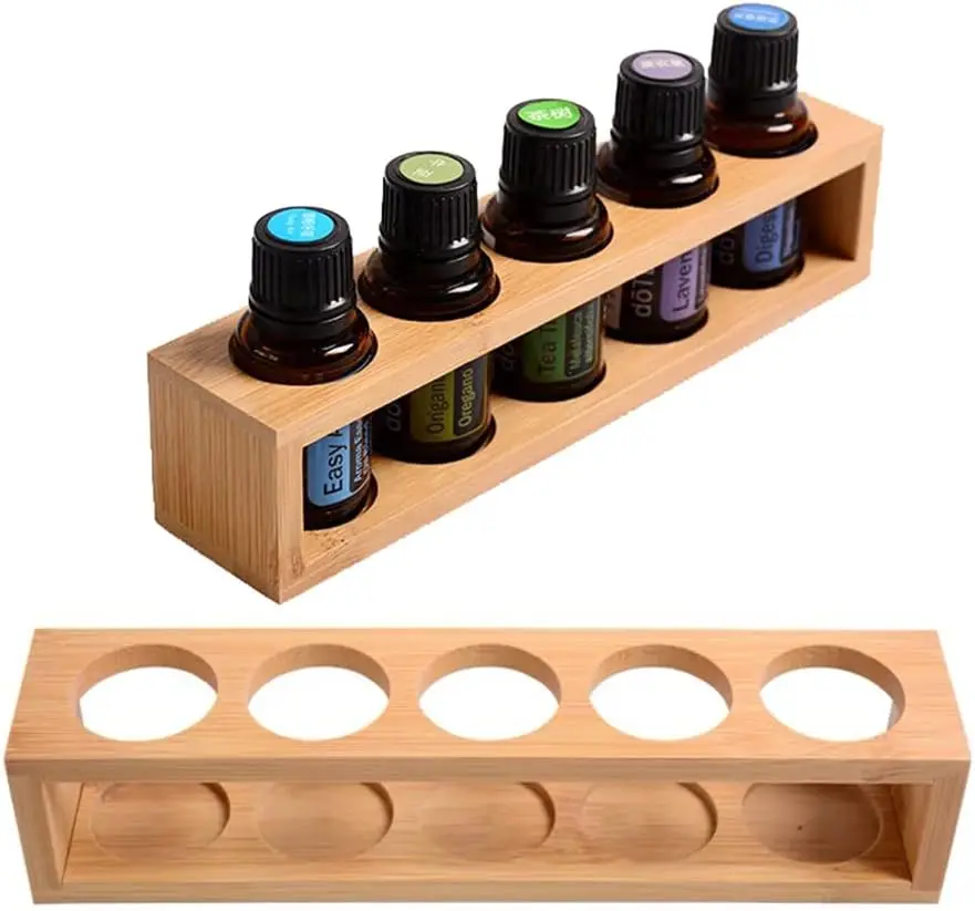 Natural Bamboo Essential Oils Storage Rack Wooden Tabletop Display Stand for Aromatherapy Bottles Wood Storage Shelf