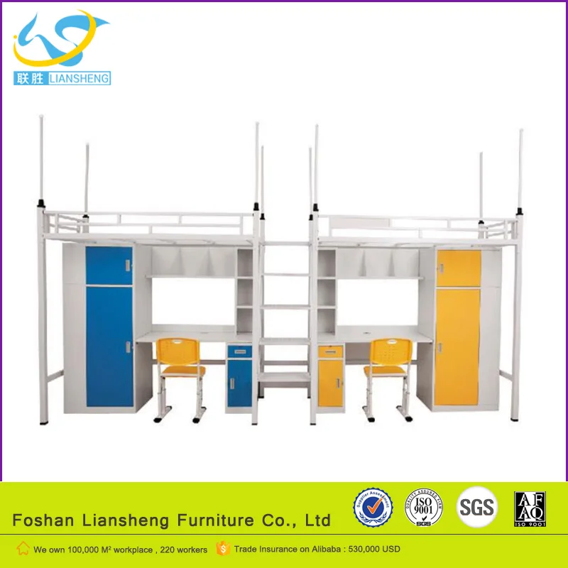 University residence halls new design student bunk bed with desk,school furniture dormitory bed