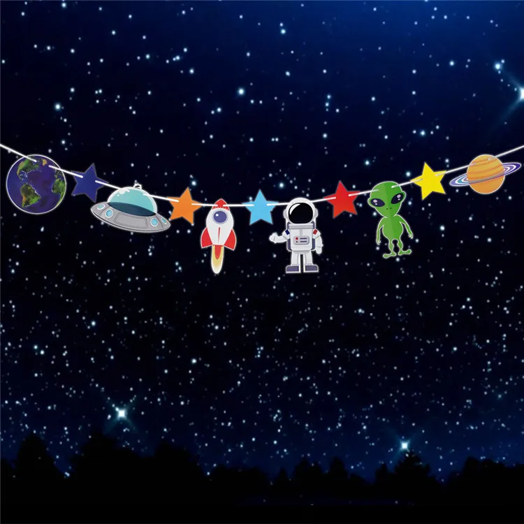 University  Space Party Supplies, Boy Happy Birthday Balloons with Happy Birthday Banner Rocket Astronaut Moon garland