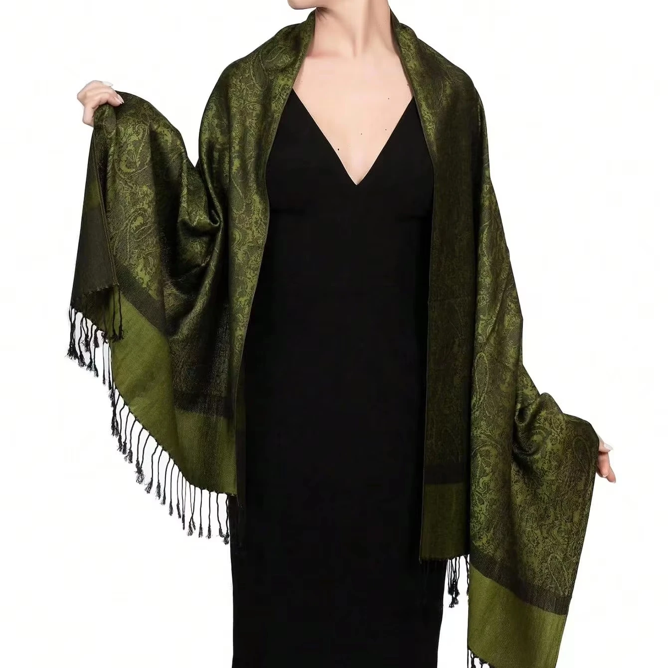 Очень популярный классический стиль женский Тканый Жаккардовый вискоза винтажный шарф из вискозы кашемировый однотонный цветок Пейсли Пашмина