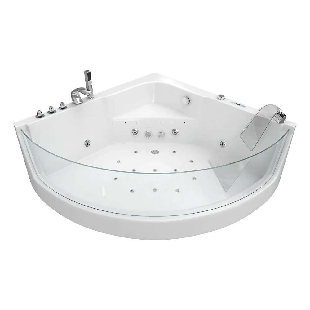 Luxury Design 1.5m White Acrylic Whirlpool Bathtub Free Standing Four Big Jets Big Window Two Pillows Massage Function Included
