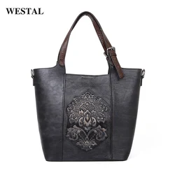First Layer Cowhide Leather Vintage Embossed Character Stylish Handbags Custom Logo Messenger Tote Bags