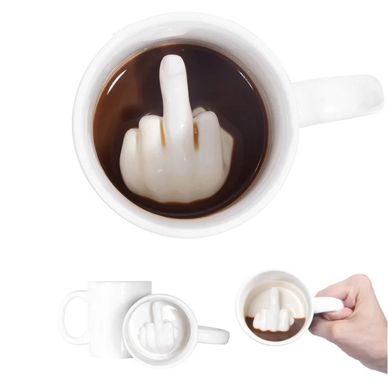 Creative Design Middle Finger Mug Sublank 11oz Sublimation White Beer Mug Custom Coffee Mugs